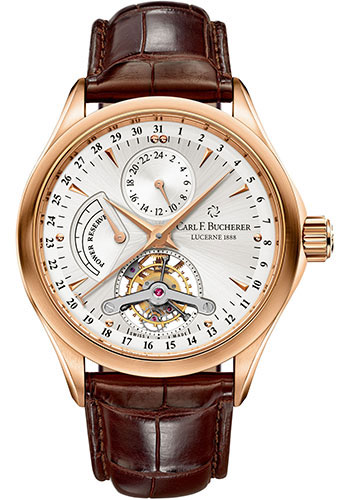 Carl F. Bucherer Manero Tourbillon Limited Edition of 188 Watch - Rose Gold Case - Silver Dial - Brown Alligator Strap