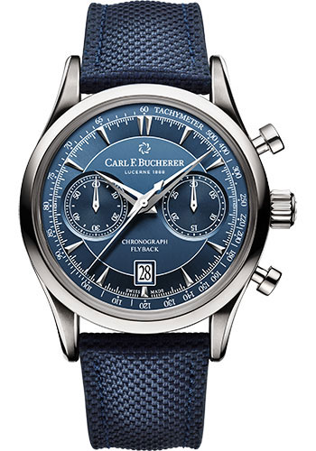 Carl F. Bucherer Manero Flyback Watch - Steel Case - Blue Dial - Blue Strap