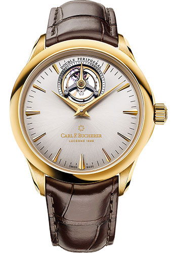 Carl F. Bucherer Manero Tourbillon Double Peripheral Watch - Yellow Gold Case - Silver-ed Dial - Dark Brown Alligator Strap