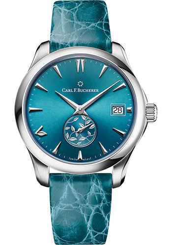Carl F. Bucherer Manero Autodate Love Watch - Steel Case - Petrol Blue Dial - Petrol Alligator Strap