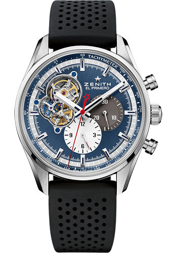 Zenith Chronomaster El Primero Open Watch - Steel - Blue Dial - Black Rubber Strap