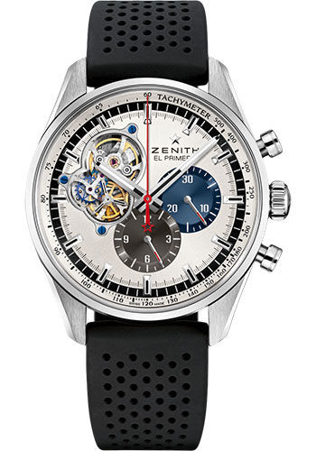 Zenith Chronomaster El Primero Open Watch - Steel - Silver Dial - Black Rubber Strap