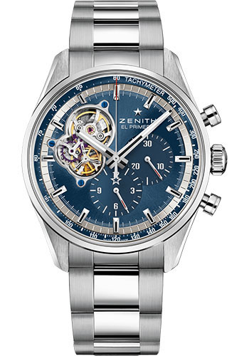 Zenith Chronomaster El Primero Open Watch - Steel - Blue Dial - Stainless Steel Bracelet