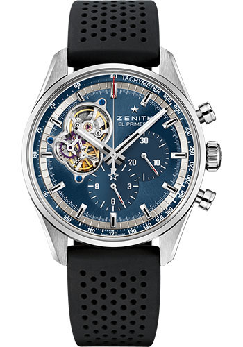 Zenith Chronomaster El Primero Open Watch - Steel - Blue Dial - Black Rubber Strap