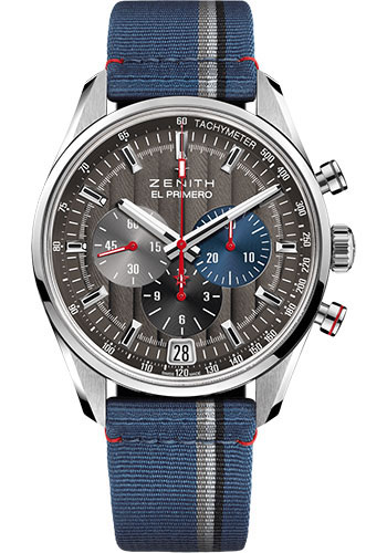 Zenith Chronomaster El Primero Classic Cars Watch - Steel - Anthracite Dial - Blue Fabric Strap