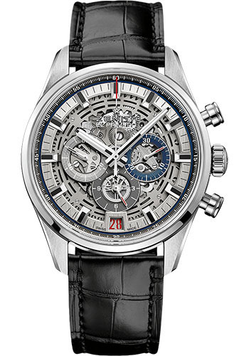 Zenith Chronomaster El Primero Full Open Watch - Steel - Openworked Dial - Black Alligator Strap