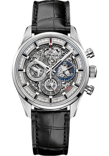 Zenith Chronomaster El Primero Full Open Watch - Steel - Openworked Dial - Black Alligator Strap