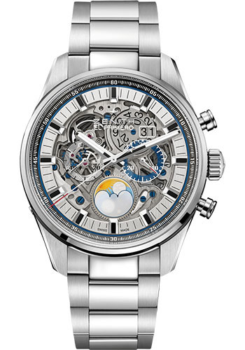 Zenith Chronomaster El Primero Grande Date Full Open Watch - Steel - Sapphire Dial - Stainless Steel Bracelet