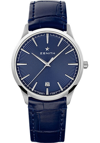Zenith Elite Classic Watch - Steel - Blue Dial - Blue Alligator Strap