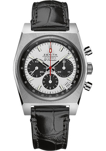 Zenith 50th El Primero Anniversary El Primero A384 Revival Watch - Steel - White Dial - Black Alligator Strap