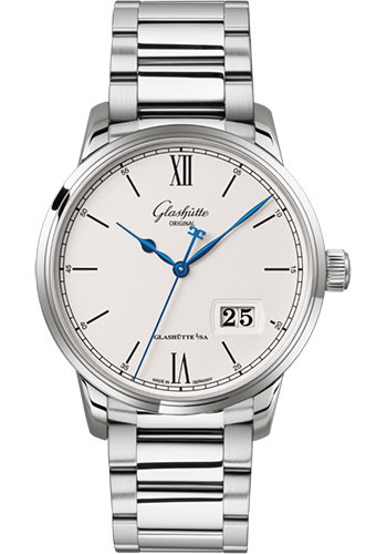 Glashütte Original Senator Excellence Panorama Date - Steel Case - Silver Dial - Bracelet