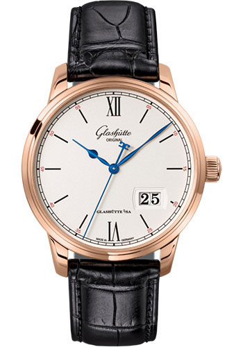 Glashütte Original Senator Excellence Panorama Date - Red Gold Case - Silver Dial - Black Alligator Strap - Pin Buckle