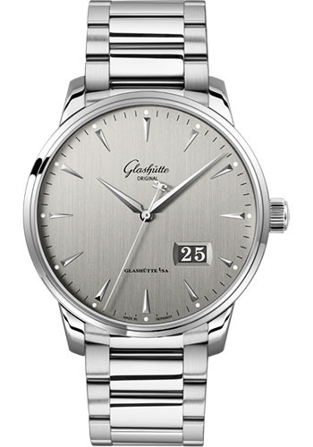 Glashütte Original Senator Excellence Panorama Date - Steel Case - Silver Grey Dial - Bracelet