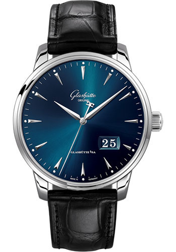 Glashütte Original Senator Excellence Panorama Date - Steel Case - Blue Dial - Black Alligator Strap - Pin Buckle