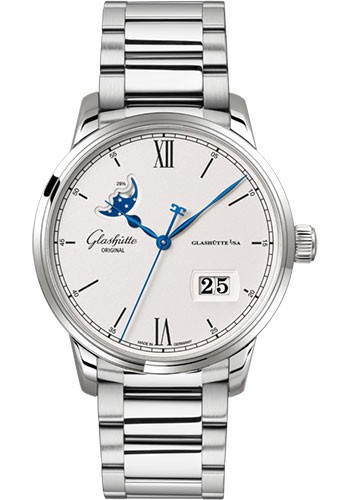 Glashütte Original Senator Excellence Panorama Date Moon Phase - Steel Case - Silver Dial - Bracelet