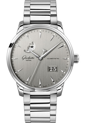 Glashütte Original Senator Excellence Panorama Date Moon Phase - Steel Case - Silver Grey Dial - Bracelet