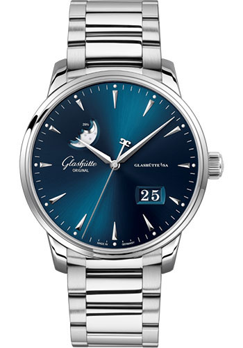 Glashütte Original Senator Excellence Panorama Date Moon Phase - Steel Case - Blue Dial - Bracelet