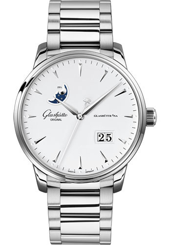 Glashütte Original Senator Excellence Panorama Date Moon Phase - Steel Case - White Dial - Bracelet