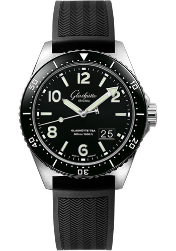Glashütte Original SeaQ Panorama Date - Steel Case - Black Dial - Black Rubber Strap - Pin Buckle