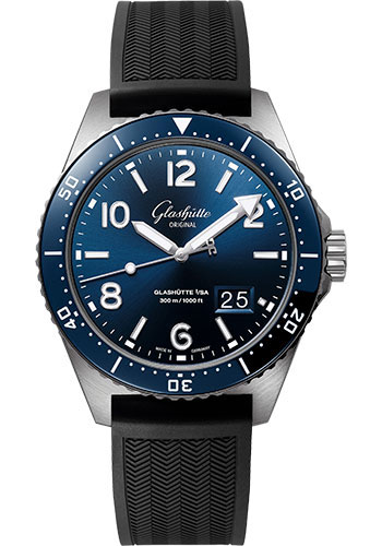 Glashütte Original SeaQ Panorama Date - Steel Case - Blue Dial - Black Rubber Strap - Pin Buckle