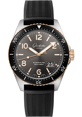 Glashütte Original SeaQ Panorama Date - Steel And Red Gold Case - Grey Dial - Black Rubber Strap - Pin Buckle