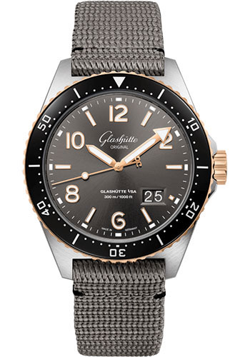 Glashütte Original SeaQ Panorama Date - Steel And Red Gold Case - Grey Dial - Grey Synthetic Strap - Pin Buckle