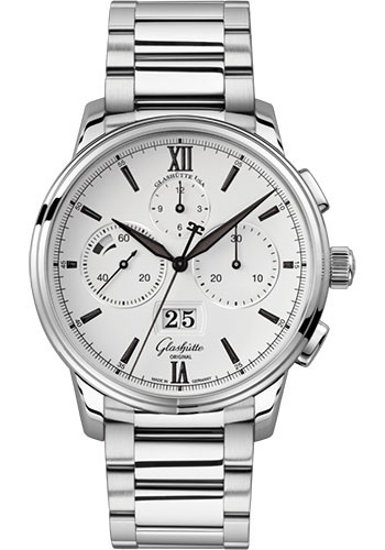 Glashütte Original Senator Chronograph Panorama Date - Steel Case - White Dial - Bracelet