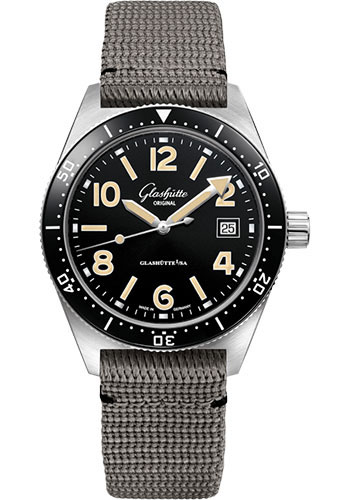 Glashütte Original SeaQ - Steel Case - Black Dial - Grey Synthetic Strap - Pin Buckle
