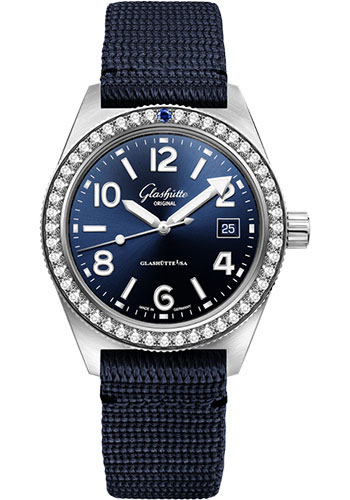 Glashütte Original SeaQ - Steel Case - Diamond Bezel - Blue Dial - Blue Synthetic Strap - Pin Buckle
