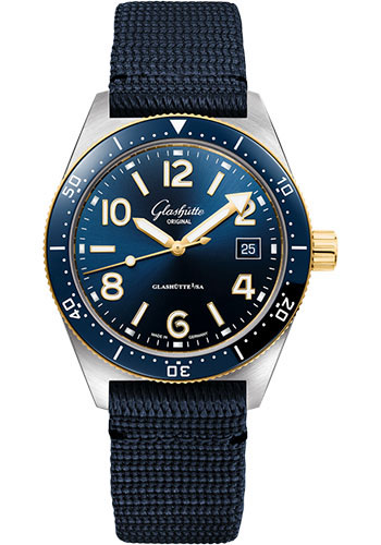 Glashütte Original SeaQ - Steel And Yellow Gold Case - Blue Dial - Blue Synthetic Strap - Pin Buckle