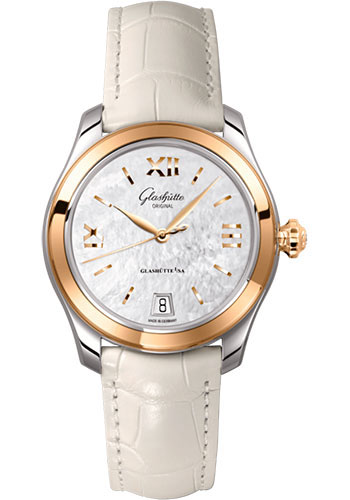 Glashütte Original Lady Serenade - Bicolor Case - Mother-Of-Pearl Silver Dial - White And Beige Alligator Strap - Folding Buckle