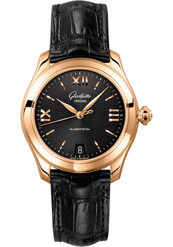 Glashütte Original Lady Serenade - Rose Gold Case - Black Dial - Black Alligator Strap - Folding Buckle