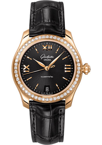 Glashütte Original Lady Serenade - Rose Gold Case - Diamond Bezel - Black Dial - Black Alligator Strap - Pin Buckle