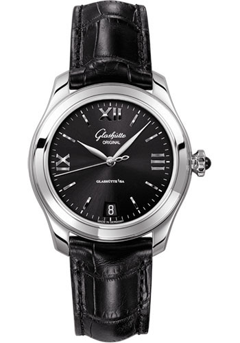 Glashütte Original Lady Serenade - Steel Case - Black Dial - Black Alligator Strap - Pin Buckle