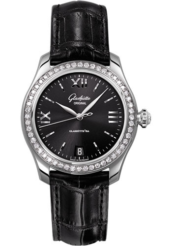 Glashütte Original Lady Serenade - Steel Case - Diamond Bezel - Black Dial - Black Alligator Strap - Pin Buckle