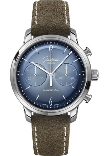Glashütte Original Sixties Chronograph Annual Edition - Steel Case - Glacier Blue Dial - Brown Calfskin Strap - Pin Buckle