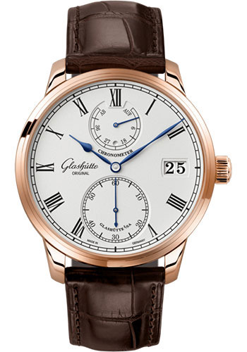 Glashütte Original Senator Chronometer - Red Gold Case - Silver Dial - Brown Alligator Strap - Pin Buckle