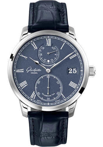 Glashütte Original Senator Chronometer - White Gold Case - Blue Dial - Blue Alligator Strap - Pin Buckle