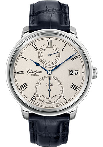Glashütte Original Senator Chronometer - White Gold Case - Silver-Plated Dial - Blue Alligator Strap - Pin Buckle