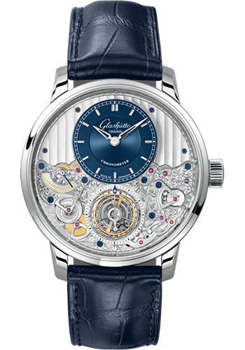 Glashütte Original Senator Chronometer Tourbillon - Limited Edition - Platinium Case - Blue Dial - Blue Alligator Strap - Folding Buckle