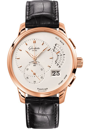 Glashütte Original PanoGraph - Red Gold Case - Silver Opalin Dial - Black Alligator Strap - Pin Buckle