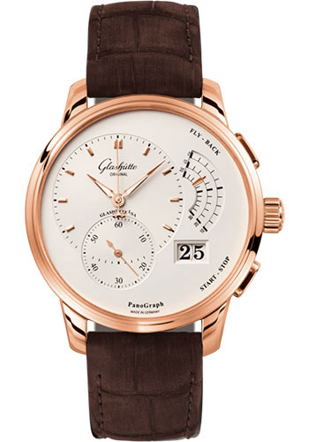 Glashütte Original PanoGraph - Red Gold Case - Silver Opalin Dial - Brown Louisiana Alligator Nubuk Leather Strap - Pin Buckle