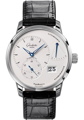 Glashütte Original PanoReserve - Steel Case - Silver Opalin Dial - Black Alligator Strap - Pin Buckle
