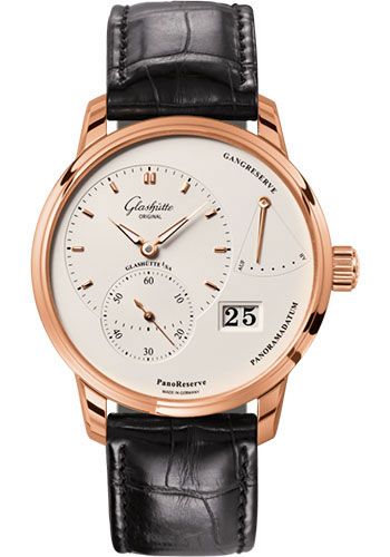 Glashütte Original PanoReserve - Red Gold Case - Silver Opalin Dial - Black Alligator Strap - Pin Buckle