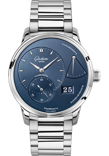 Glashütte Original PanoReserve - Steel Case - Blue Dial - Bracelet