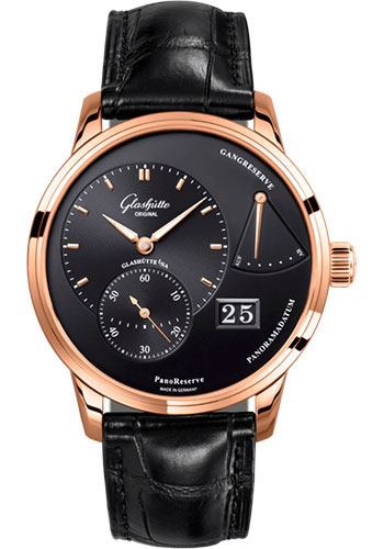 Glashütte Original PanoReserve - Red Gold Case - Black Dial - Black Alligator Strap - Pin Buckle