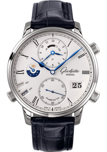 Glashütte Original Senator Cosmopolite - White Gold Case - Silver Dial - Blue Alligator Strap - Pin Buckle