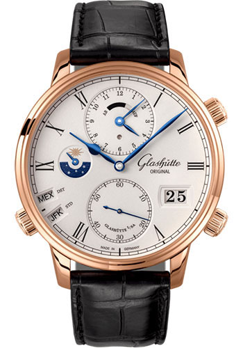 Glashütte Original Senator Cosmopolite - Red Gold Case - Silver Dial - Black Alligator Strap - Pin Buckle