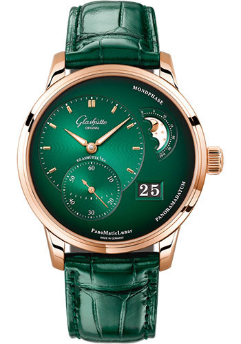 Glashütte Original PanoMaticLunar - Red Gold Case - Green-Black Dial - Green Alligator Strap - Folding Buckle