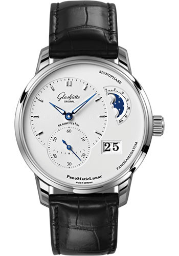 Glashütte Original PanoMaticLunar - Steel Case - Silver Opalin Dial - Black Alligator Strap - Pin Buckle
